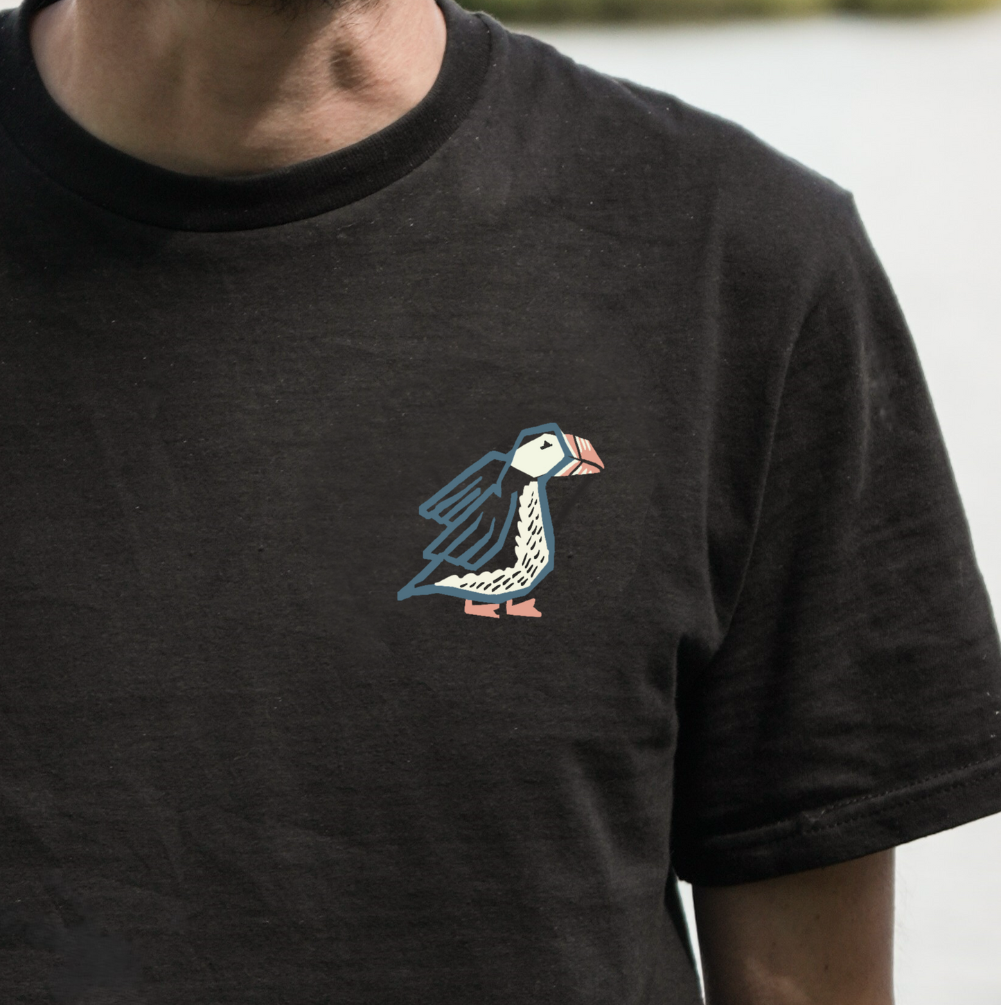 T-Shirt | Puffin Print - Black Pre-Order